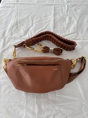Fawn Design Chestnut Brown Pebbled Leather Crossbody Belt Bag w/Gold Hardware